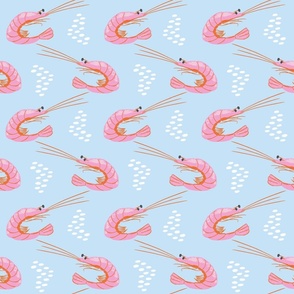 zigzag shrimps/bright pink on light blue/large