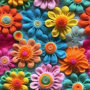 Granny Square Flowers Colorful Crochet, Baby Blanket Nursery, Cute Bright Bold Spring Summer Design