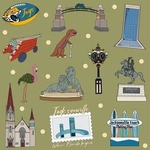 Jacksonville, Florida landmarks pattern in olive