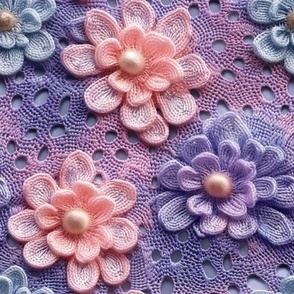 Granny Square Pink Purple Flowers Colorful Crochet, Baby Blanket Nursery, Cute Bright Bold Spring Summer Design