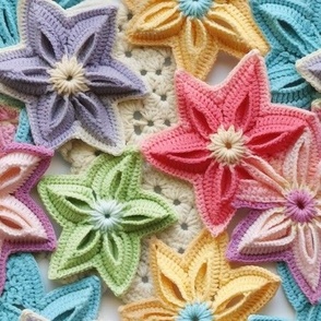 Granny Square Star Starfish Colorful Crochet, Baby Blanket Nursery, Cute Bright Bold Spring Summer Design