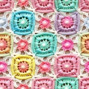 Granny Square Pink Purple Blue Colorful Crochet, Baby Blanket Nursery, Cute Bright Bold Spring Summer Design