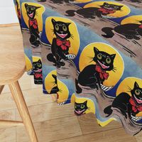 Halloween black cats red bow big sharp teeth monster scary spooky demon night moon singing blue yellow brown vintage retro kitsch  