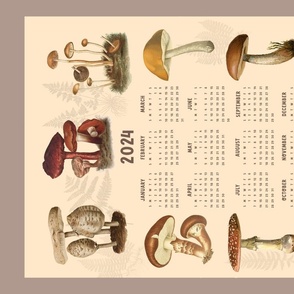 Vintage mushroom calendar 2024 wall hanging, tea towel