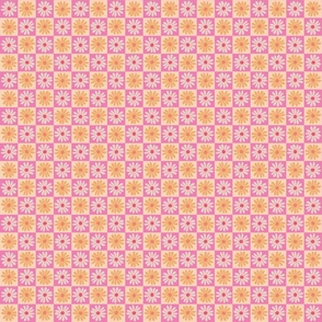 Retro Daisy Flower Checker Floral Checkerboard - Pink + Orange - SMALL
