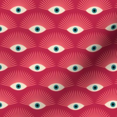 Art Deco Evil Eye - Coral + Teal on Pantone 2023 Viva Magenta - SMALL