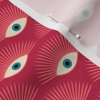 Art Deco Evil Eye - Coral + Teal on Pantone 2023 Viva Magenta - SMALL