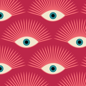 Art Deco Evil Eye - Coral + Teal on Pantone 2023 Viva Magenta - LARGE