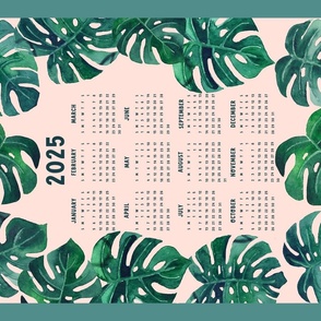 Monstera 2024 calendar tropical leaf tea towel,wall hanging