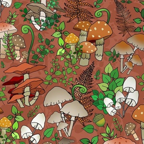 Mushroom Forest (Rusty Autumn Red large scale)  