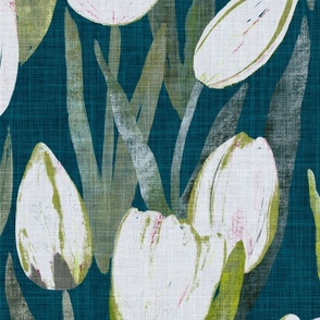 (XLARGE) White Tulips on dark teal