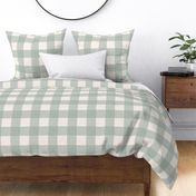 sage green and cream gingham in woven linen texture 3in