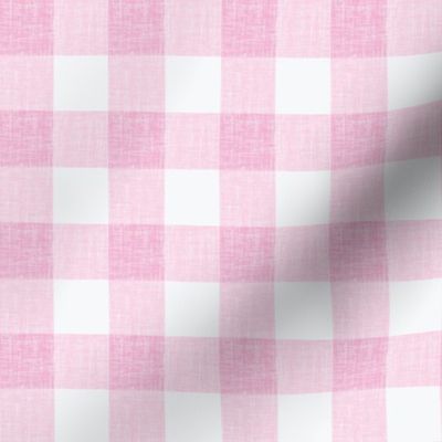 Pink gingham with woven linen texture _1in _barbiecore