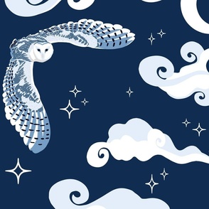 Celestial owls in a dreamy starry night sky (large) 21x21