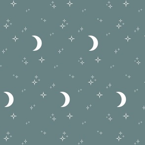 Crescent moon in a night sky full of stars (small) 7x7 
