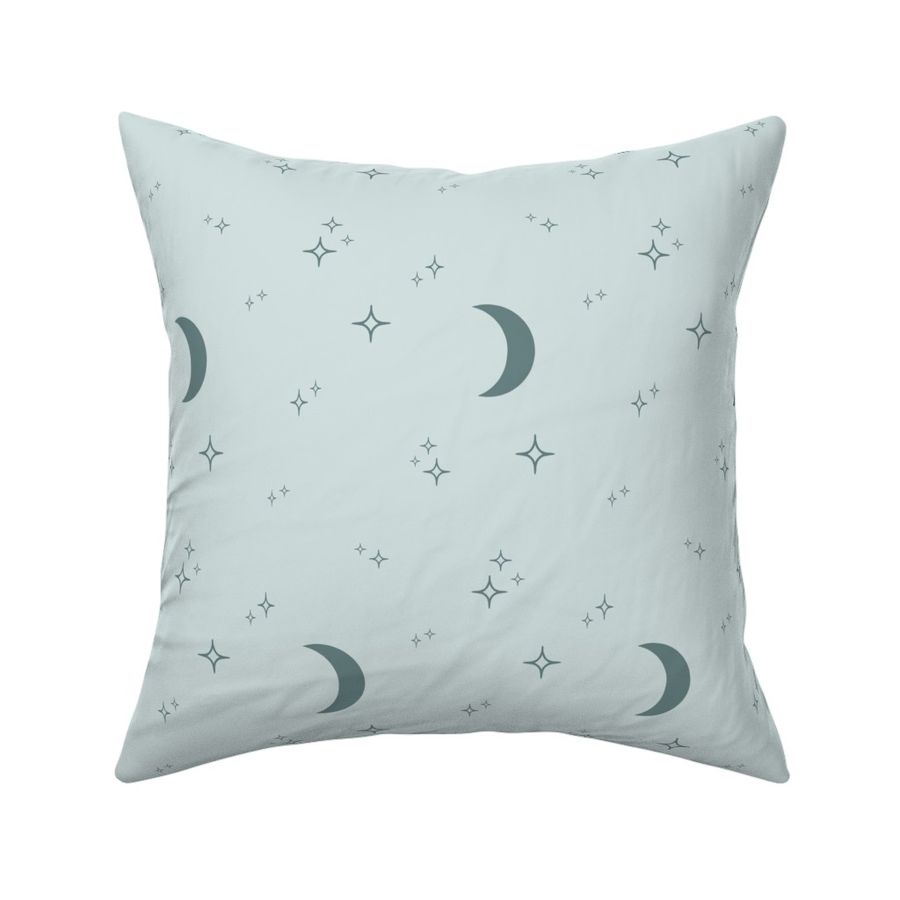 Crescent moon in a night sky full of stars Mint (small) 7x7 