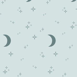 Crescent moon in a night sky full of stars Mint (medium) 10x10 