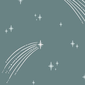 Twinkling Shooting stars on a sage green background (Large) 21x21 
