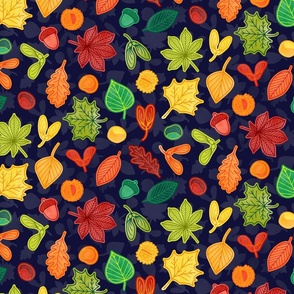  Autumn Leaves - MEDIUM - Watercolor Fall Multicolor Navy Blue