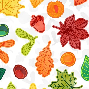 Autumn Leaves - MEDIUM - Watercolor Fall Multicolor White