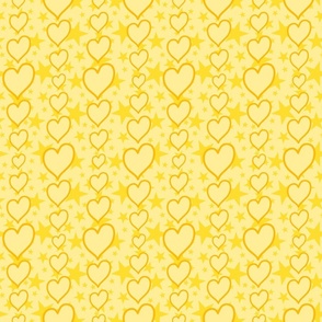 M - Yellow Hearts & Stars – Light Pastel Valentines Love Heart Stripe