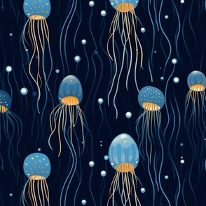 Clear Blue Jellyfish in a Midnight Lagoon