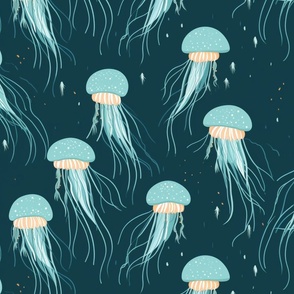 Aqua Jellyfish in a Teal Sea