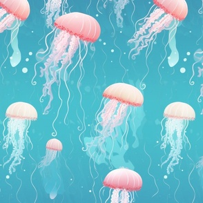 Delicate Pink Translucent Look Jellyfish Bloom in Turquoise Waters