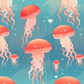 Retro Smack of Pink Translucent Look Jellyfish in a sea of Blue