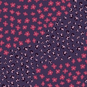 Leopard and flowers. Purple pattern