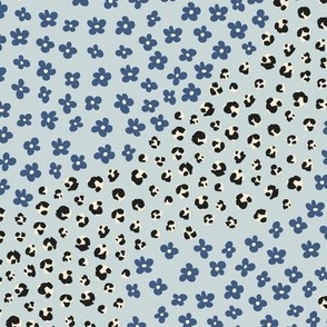 Leopard and flowers. Blue pattern