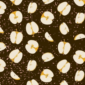 Golden Tossed Apples on Textured Dark Background