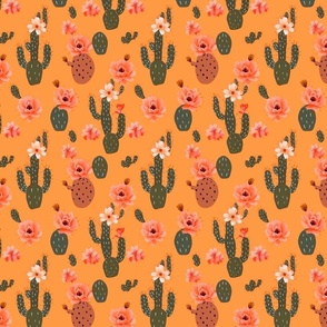 cute_cactus_with_flowers_on_orange_background_2