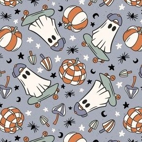 Boy Halloween Blue Skateboard Ghosts Pattern