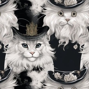 Floofy White Cats in fancy Top Hats LG