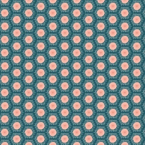 Small Pink Poppy Hex on Peacock Teal
