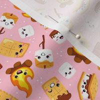 Medium Scale I Love You S'More! Summer Campfire Kawaii Face Smores on Pink