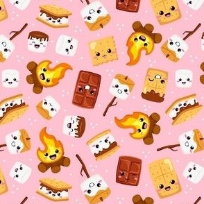 Medium Scale I Love You S'More! Summer Campfire Kawaii Face Smores on Pink