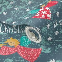 Cute christmas angels on sea green, red and grey for fabric or wallpaper. Medium  scale 