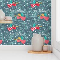 Cute christmas angels on sea green, red and grey for fabric or wallpaper. Medium  scale 
