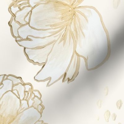 Golden Peonies White / Hand Painted