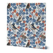 Strawberries and British Garden Birds - Blue, Red and Brown - Large Scale