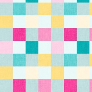 Candy linen textured Checkerboard checks in green and pink, mint yellow fuchsia