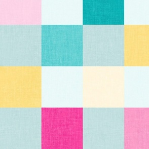 Candy linen textured Checkerboard checks in green and pink, mint yellow fuchsia