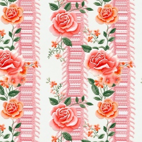 English Rose Garden: Peach Rose Watercolour Embroidery