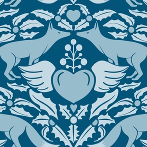 Nordic folk art foxlove monochrome blue, large