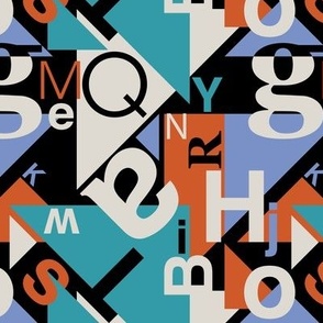 Mid-century modern alphabet - abc typography design geometric triangle details orange aqua lilac black ivory 