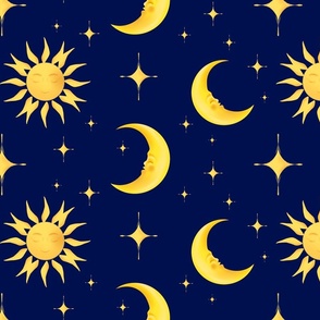 Sun,moon,half moon,stars,cosmic art,celestial,