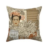 Inspired 1931 Frida Kahlo in New York in gold tones with pink