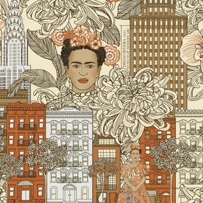Inspired 1931 Frida Kahlo in New York in gold tones with pink